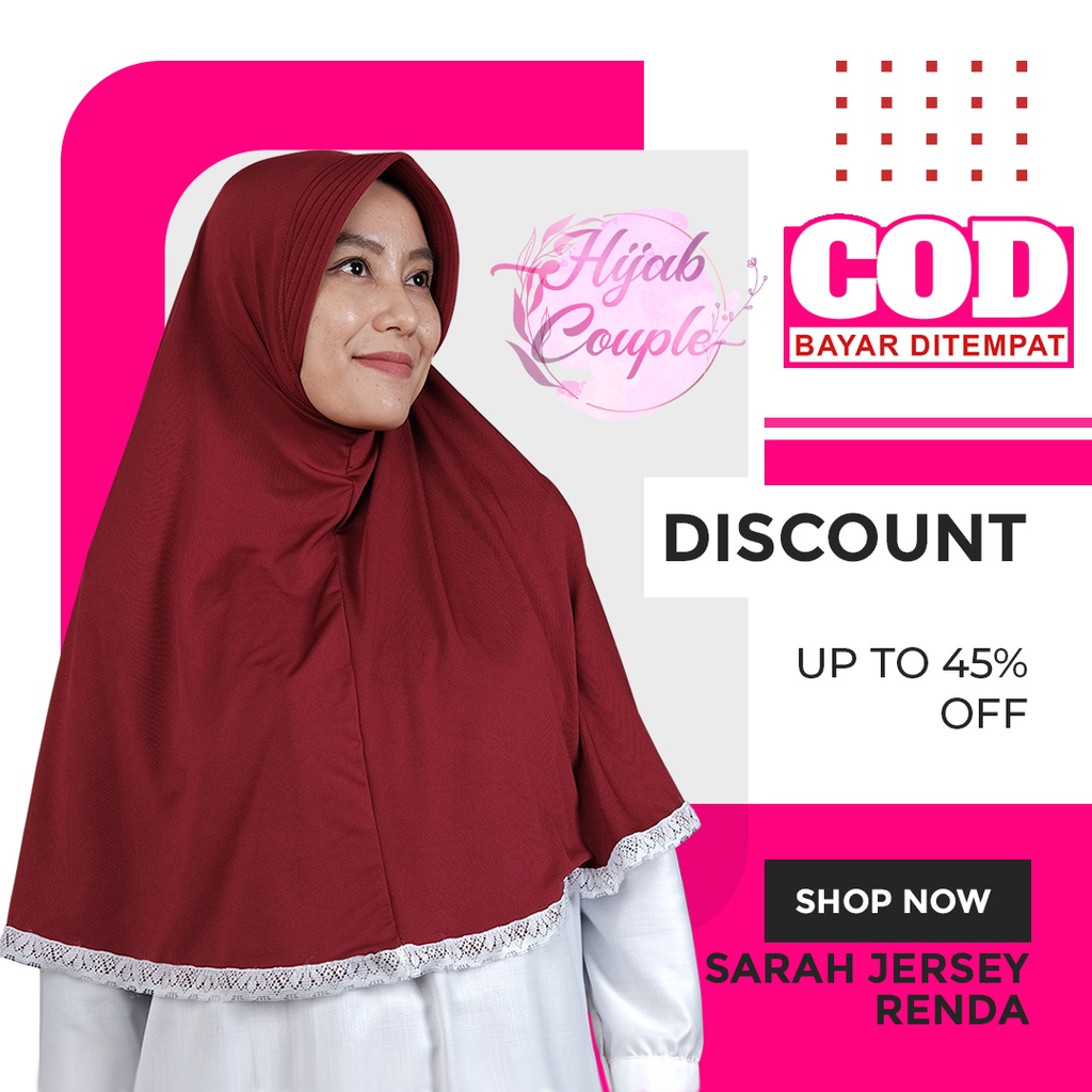 Hijab Renda Jersey Bergo Jumbo Sarah│Jilbab Instan Sarah Jersey Renda Bergo