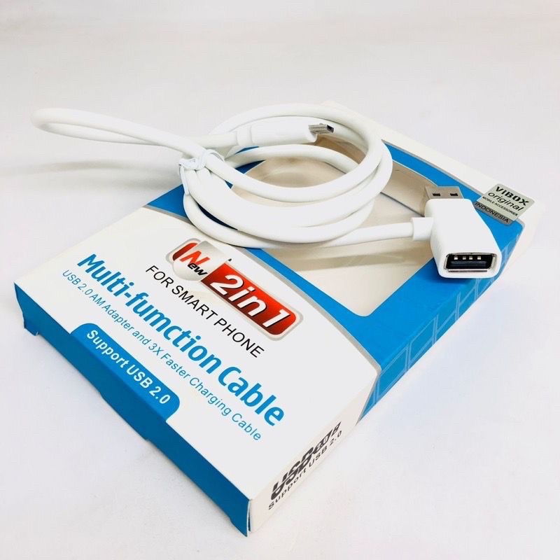 NEW KABEL DATA VIBOX 2IN1 KABEL MICRO PLUS 1 LUBANG USB UNIVERSAL SUPPORT ALL SMARTPHONE PROMO SEN