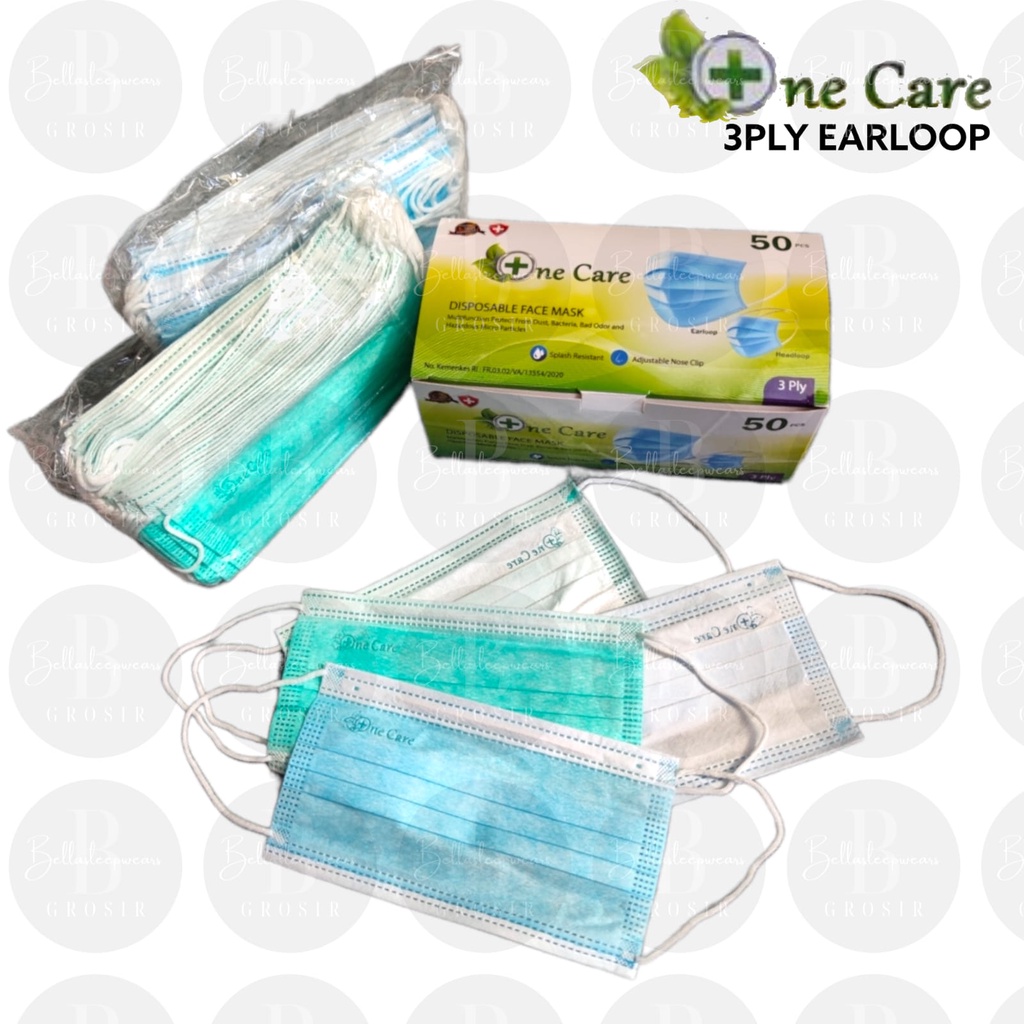 MASKER NECARE NE CARE 3PLY EARLOOP GREY ABU BIRU ISI 50 PC