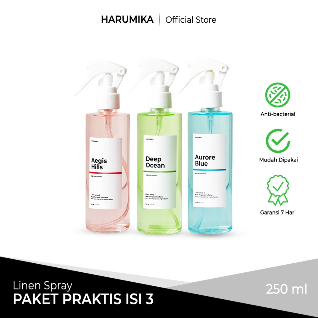 PAKET PRAKTIS (isi 3&amp;4) - Harumika 250ml LINEN SPRAY &amp; ROOM REFRESHER ANTI BACTERIAL