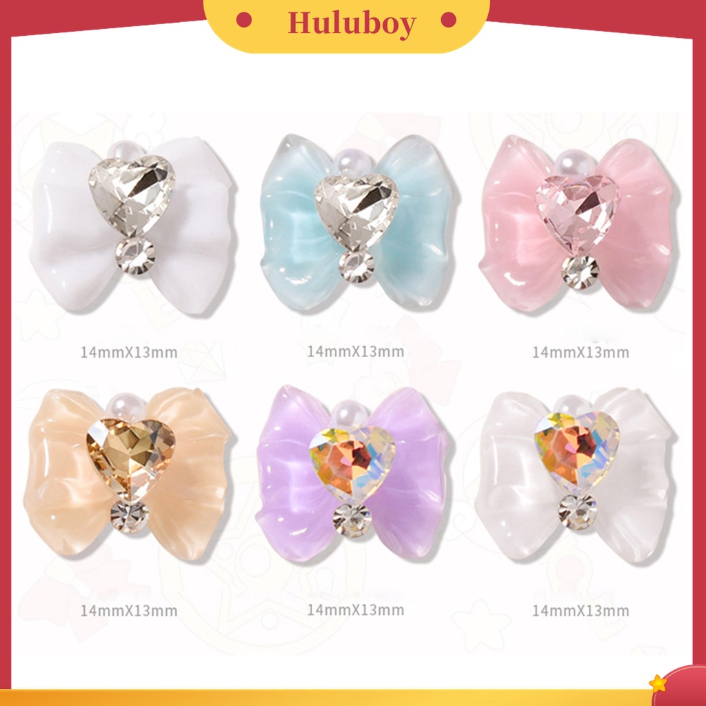 Huluboy Huluboy♡ 10pcs Charms Berlian Imitasi Bentuk Hati Pita Untuk Dekorasi Nail Art