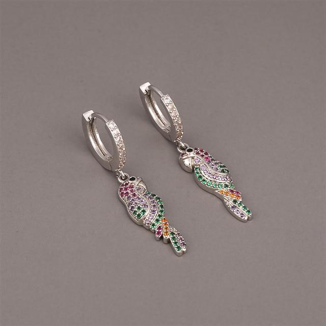 Anting-anting baru anting-anting tembaga mikro bertatahkan zircon warna parrot anting-anting sederha