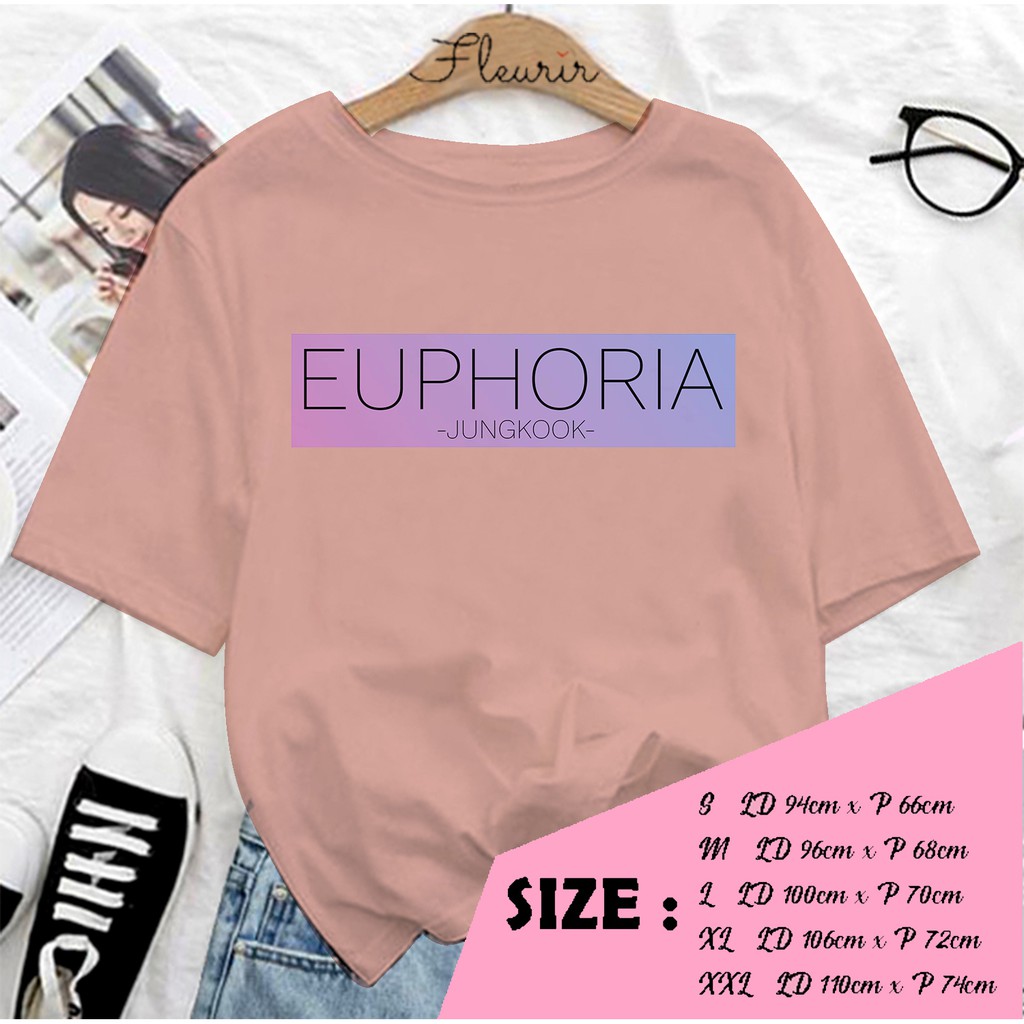 FLEURIR - KAOS EUPHORIA TEXT  JUNGKOOK WANITA DEWASA LENGAN PENDEK TEE UNISEX PRIA