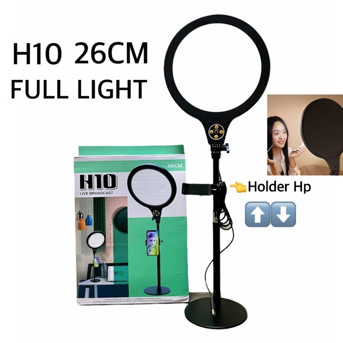 Tripod Lampu LED 2 in 1 Ring Light H10 26CM FULL LIGHT Selfie Holder Stand