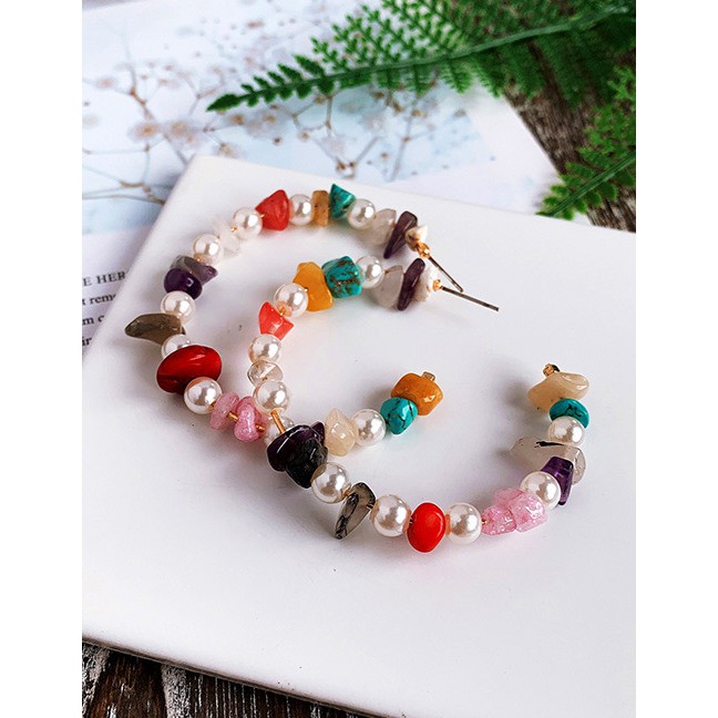 LRC Anting Tusuk Fashion Color Alloy Resin Color Circle Earrings F55079