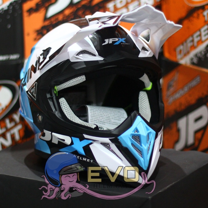 HELM JPX CROSS_FOX1 SERI X37 - PEARL WHITE GLOSS + GOOGLE SNAIL (ONGKIR 2 KG) HELM JPX TERBARU