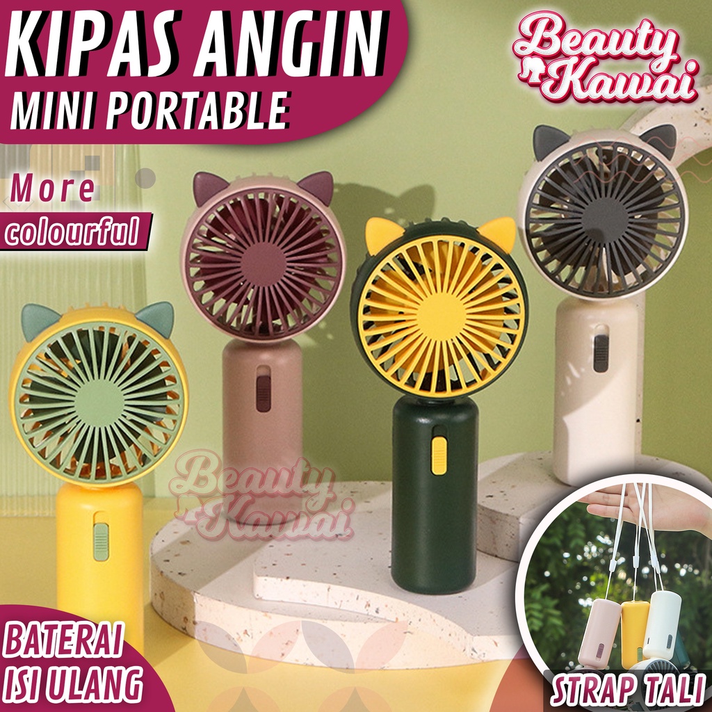 Kipas Genggam Angin Mini Karakter Fan Lucu Handheld USB Rechargeable Portable