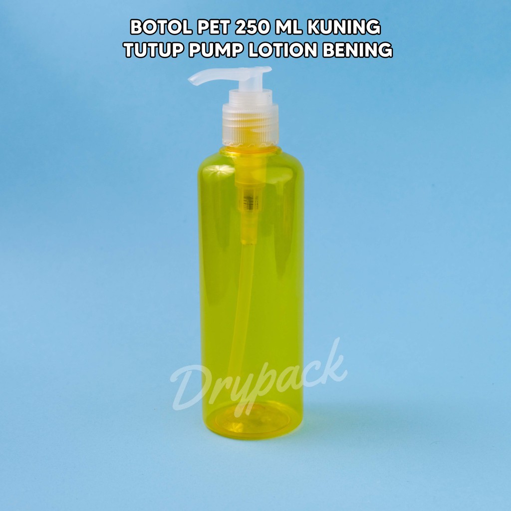 BOTOL PET 250 ML ROUND KUNING TUTUP PUMP LOTION