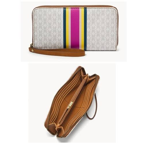Dompet FossilOriginal Jori Zip Clutch Pink Stripe New Original