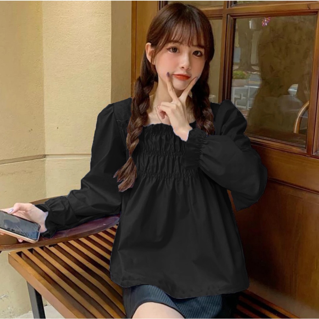 Atasan Wanita Kerut Dada Lengan Panjang / Blouse Peplum Bahan Adem 844