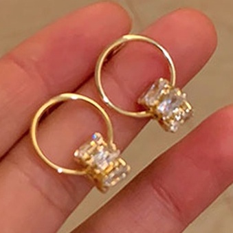 Anting stud Bahan Silver Gold plated S925 Hias Batu Zirkon