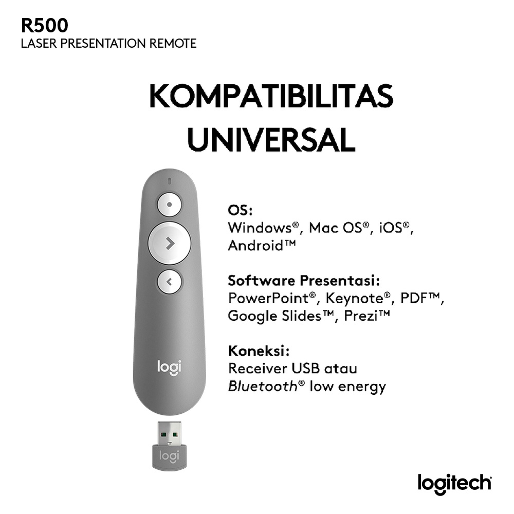 Logitech R500s Remote Presenter Wireless / Bluetooth dengan Laser Merah - Mid Grey