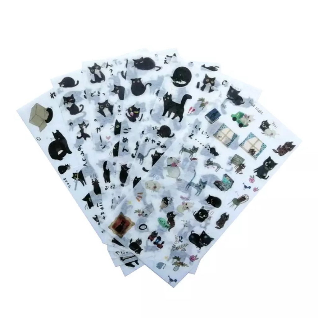 

(6 lembar) Stiker Aesthetic Washi Paper Lembaran Deco Scrapbook Bujo Diary DIY Black Cat Series