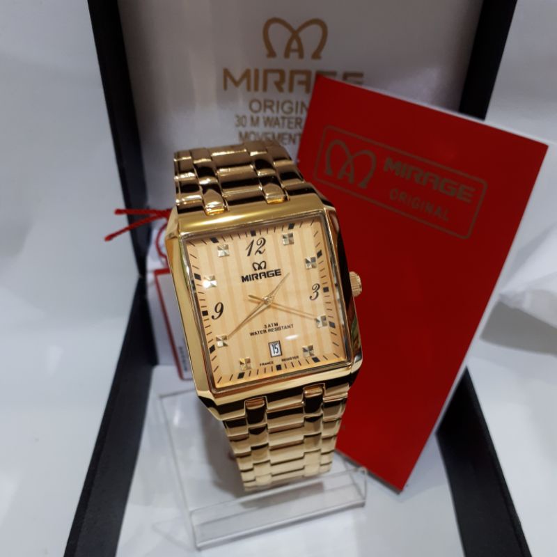 Jam tangan Mirage Bsp 7716 Original gold tanggal pria dan wanita