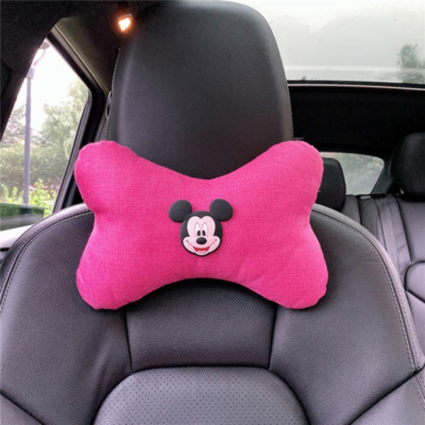 Bantal KAIN LINEN Mickey Minnie Mouse Jok Mobil Kepala Leher Headrest Car Set