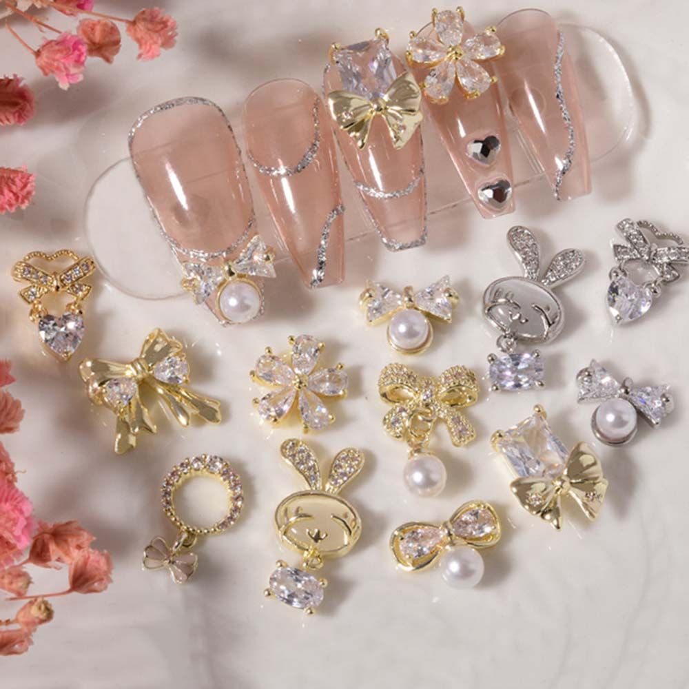 MXBEAUTY Zircon Nail Art Diamond Shiny Pearl Bowknot Jewelry 3D Nail Decoration Fashion Charm Rabbit Pendant Manicure Tools Metal Japanese DIY Nail Accessories