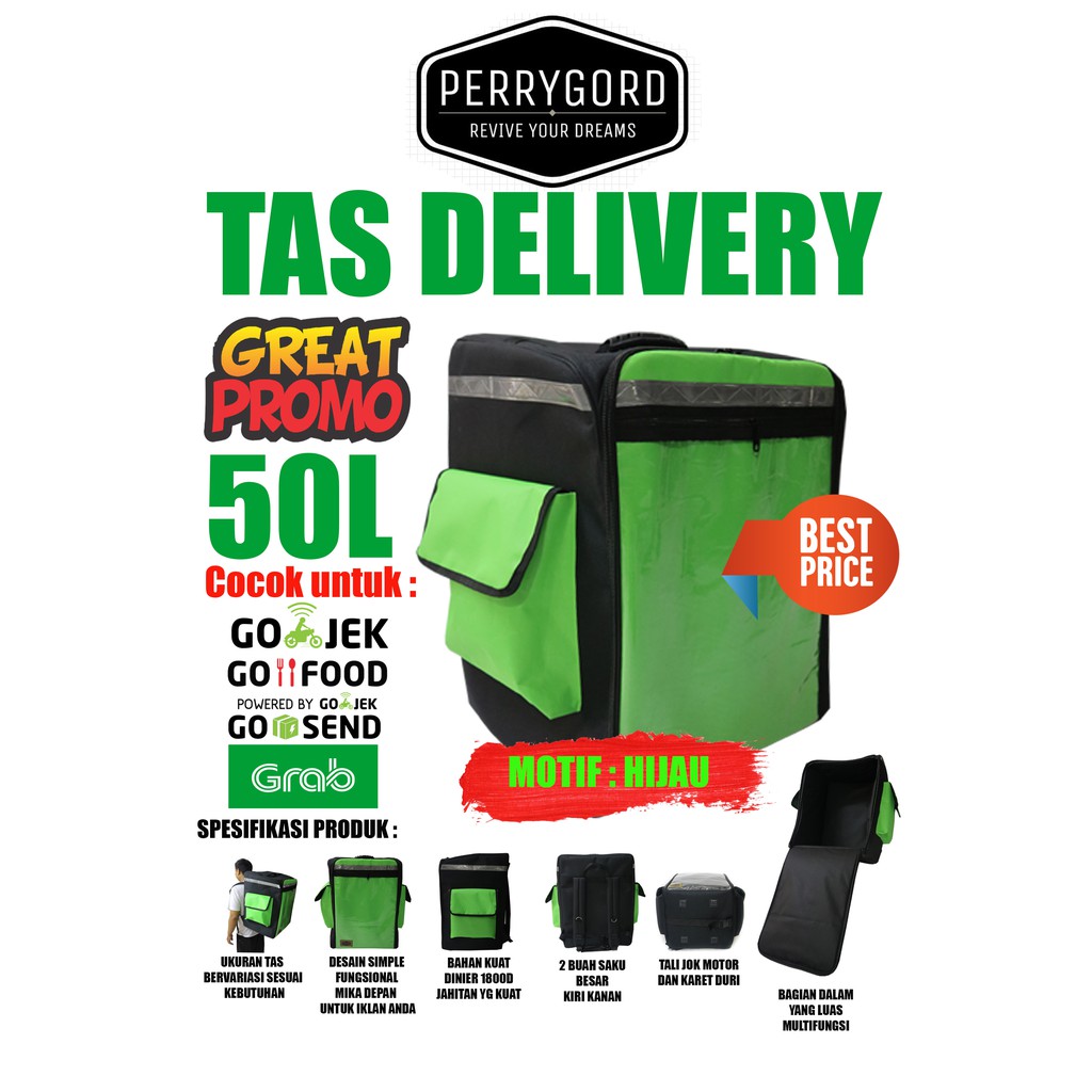 Tas kirim barang untuk gojek gosend grab 50 LITER WARNANYA HIJAU