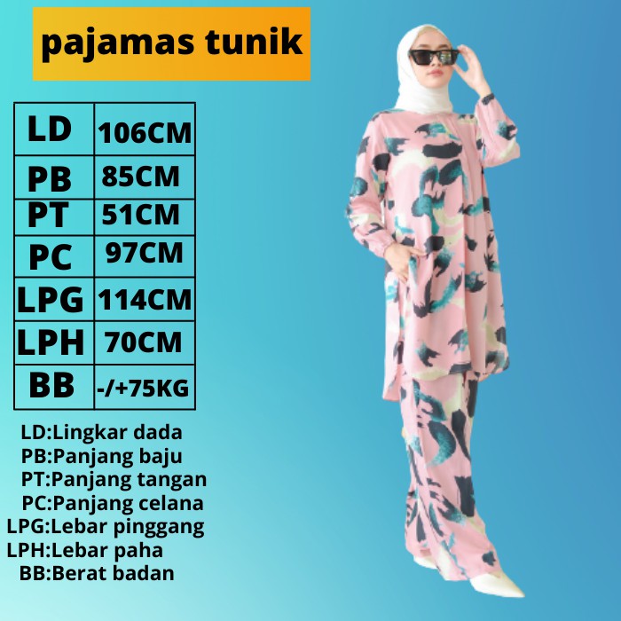 PAJAMAS SET CELANA BAJU MUSLIM ONE SET TEI DYE WANITA PIYAMA PAJAMAS-3