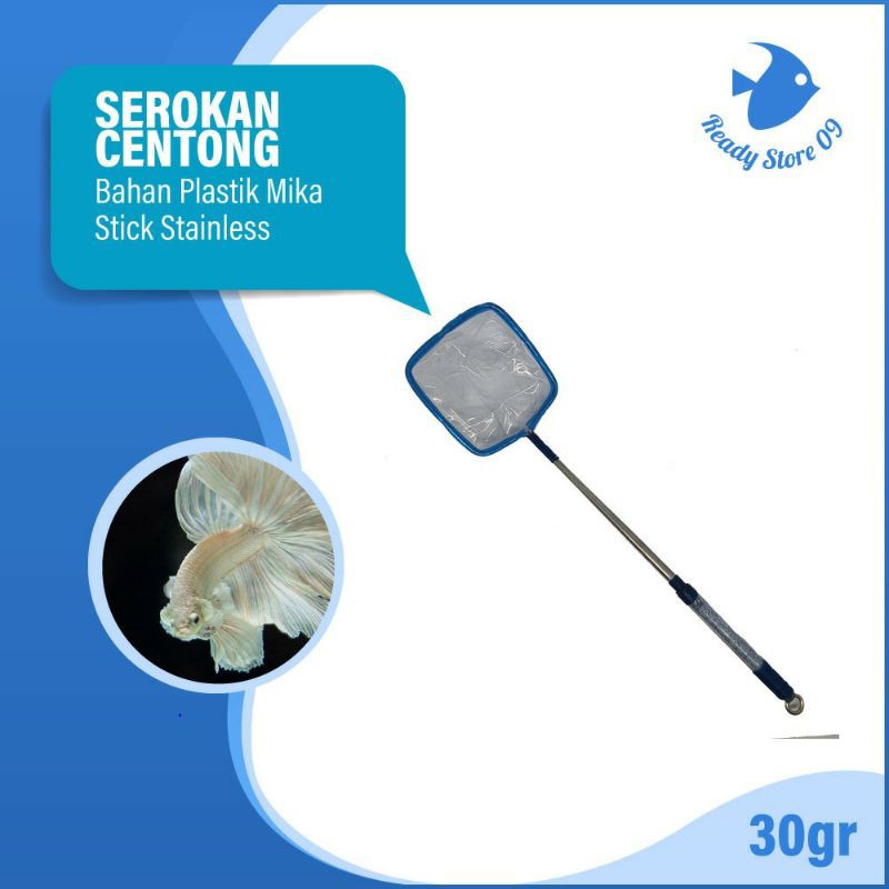 serokan centong / gayung plastik untuk guppy cupang gagang stainless