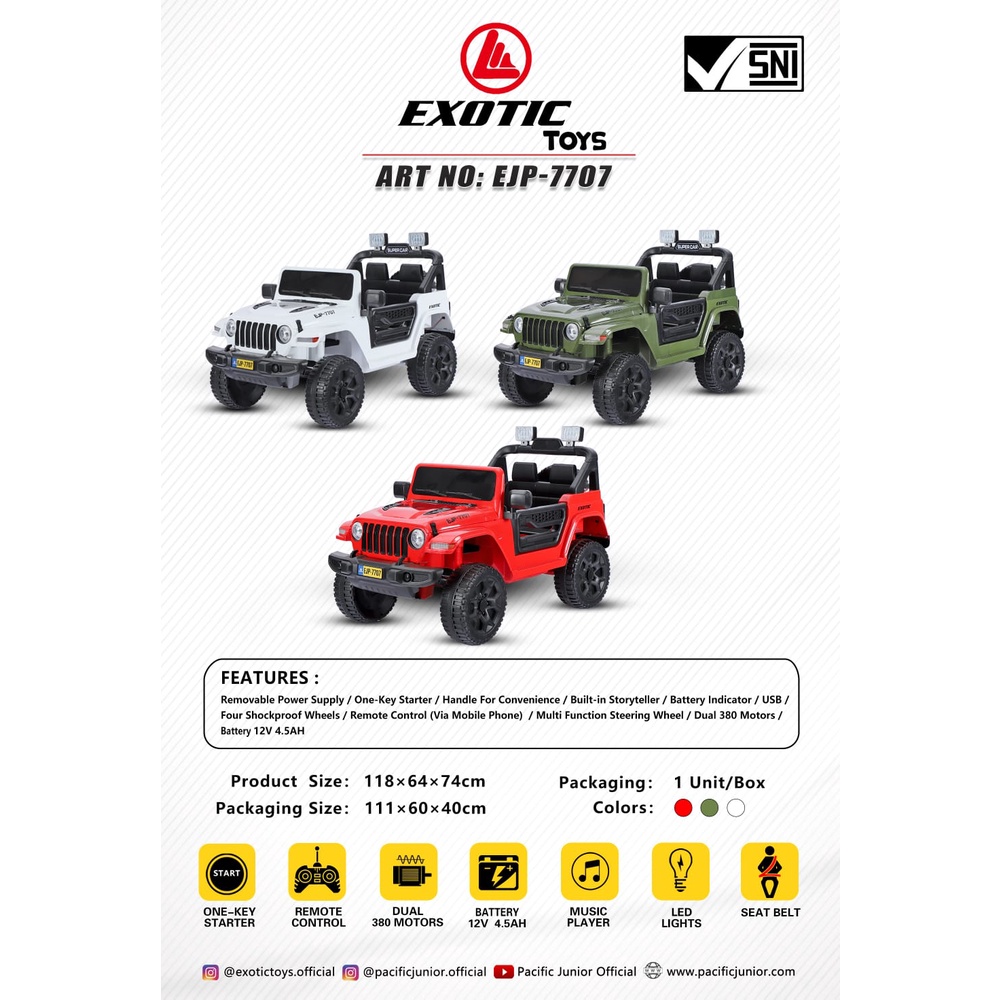 MOBIL AKI ANAK JEEP EXOTIC EJP 7707 REMOTE CONTROL