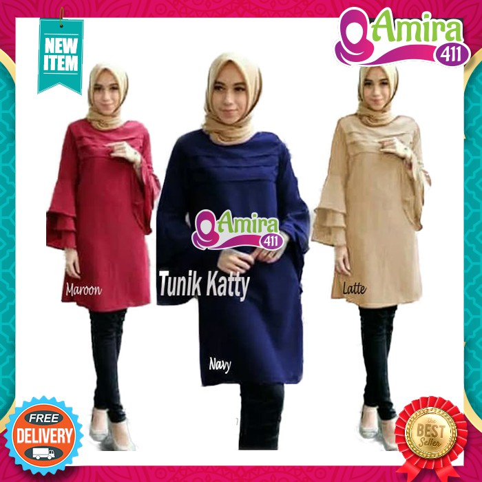 Baju Atasan Tunik Katty Lengan Rempel Atasan Kekinian Tunik Wanita Tunik Muslim Baju Muslim A056