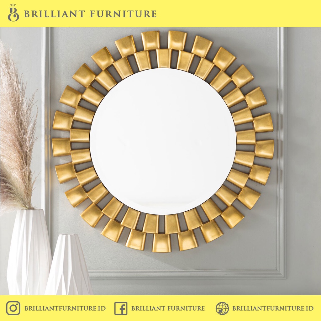 PIGURA KACA CERMIN HIAS DINDING MINIMALIS BULAT SILVER GOLD D80cm
