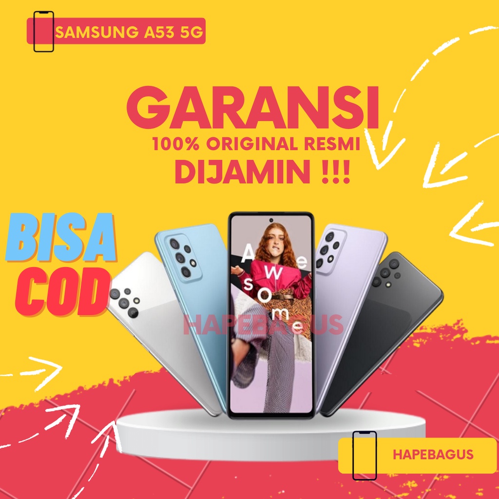 Samsung Galaxy A53 5G 8 + 8/128 256 GB Total Ram 16 GB 4 Kamera Baterai 5000 MAH Promo Hp Hape Handphone Henphone Henpon Android Samsung Murah Termurah Bar Terbaru 5G Garansi Resmi Sein COD