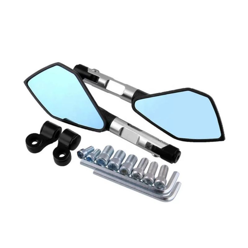 Spion Sepion Jalu Oval Bar End Mirror Motor Kaca Datar Biru Cnc Universal Nmax, Aerox, Pcx, Adv, Vario 125, Vario 150, Scoopy, Klx, Crf, Beat, Vixion, Satria fu Dll-Tomok v2 silver