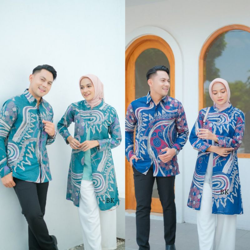 BATIK COUPLE ORI KANZA TUNIK KEMEJA ATASAN BATIK BAHAN KATUN PRIMA HALUS SERAGAM KANTOR