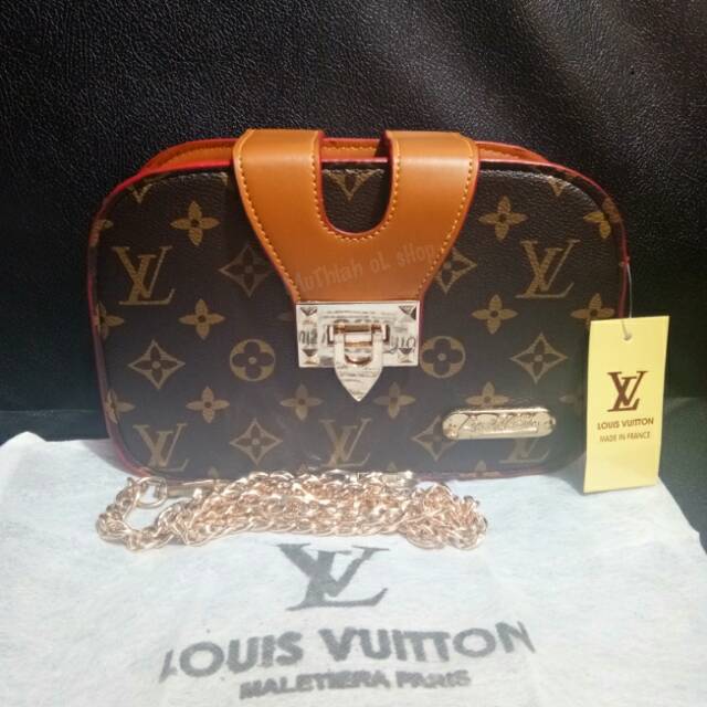 Tas slempang wanita LV lidah coklat motif mono