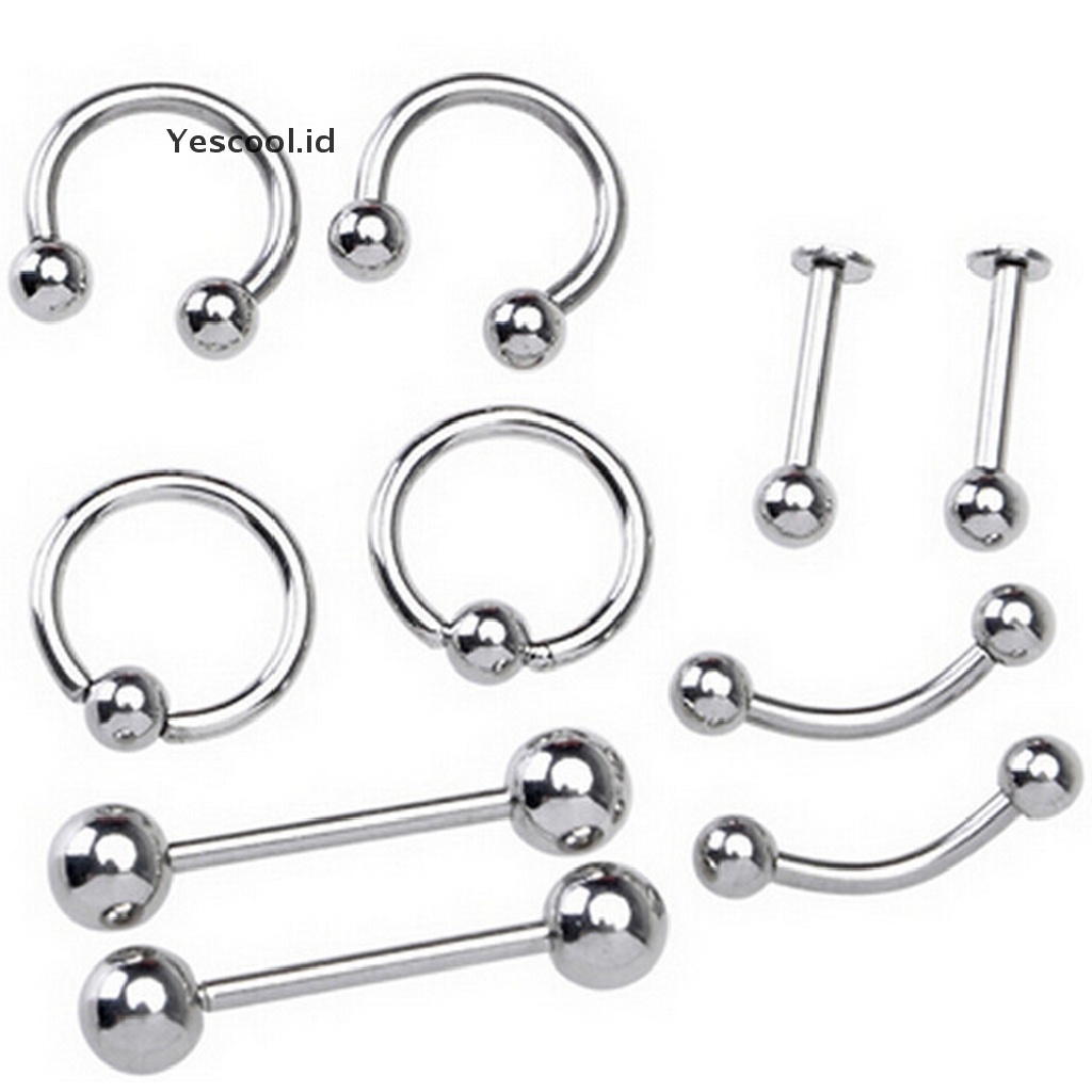 85pcs Cincin Tindik Lidah Alis Bibir Perut Pusar Bahan Stainless Steel Untuk Perhiasan Tubuh