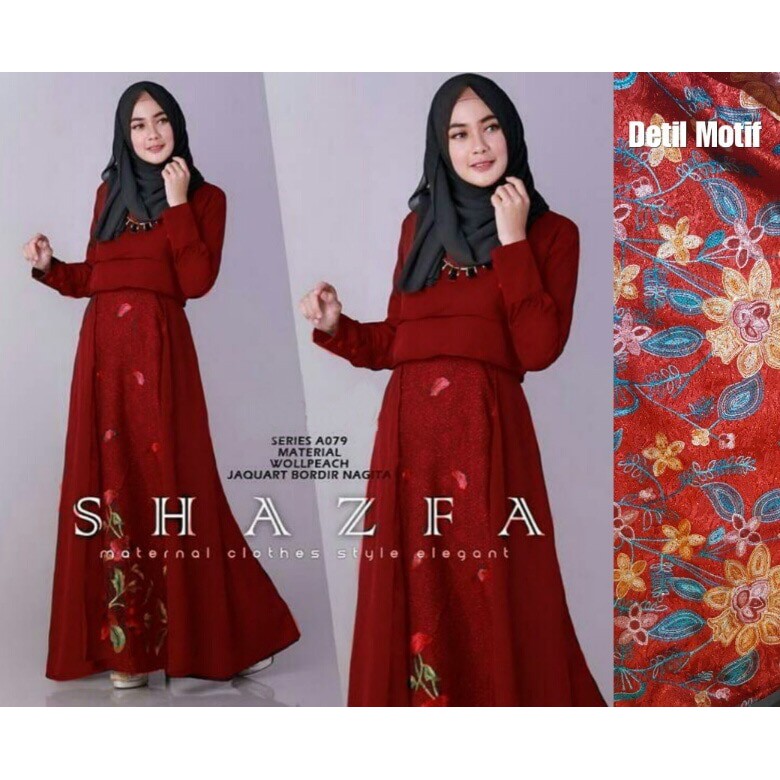 Baju dress Shafza maroon GZ maxi wanita woolpeach maroon murah