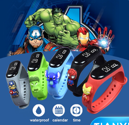Mikusoo Jam Tangan Anak Elektronik LED Digital display Super Hero Karakter Motif Kartun
