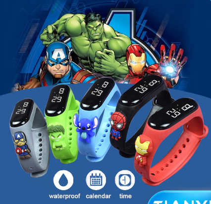 Jam Tangan Anak Elektronik LED Digital display Karakter Super Hero Motif Kartun