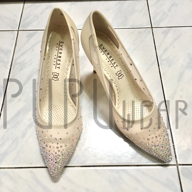 Everbest jihane beige natural white crystal blink rainbow wedding heels