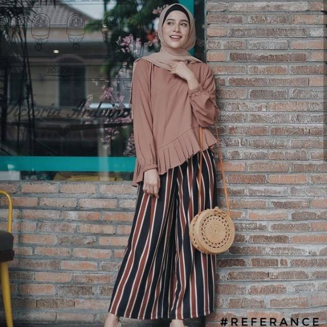 [COD] KULOT SALUR PELANGI premium / kulot crepe panjang murah!! salur dua warna two tone