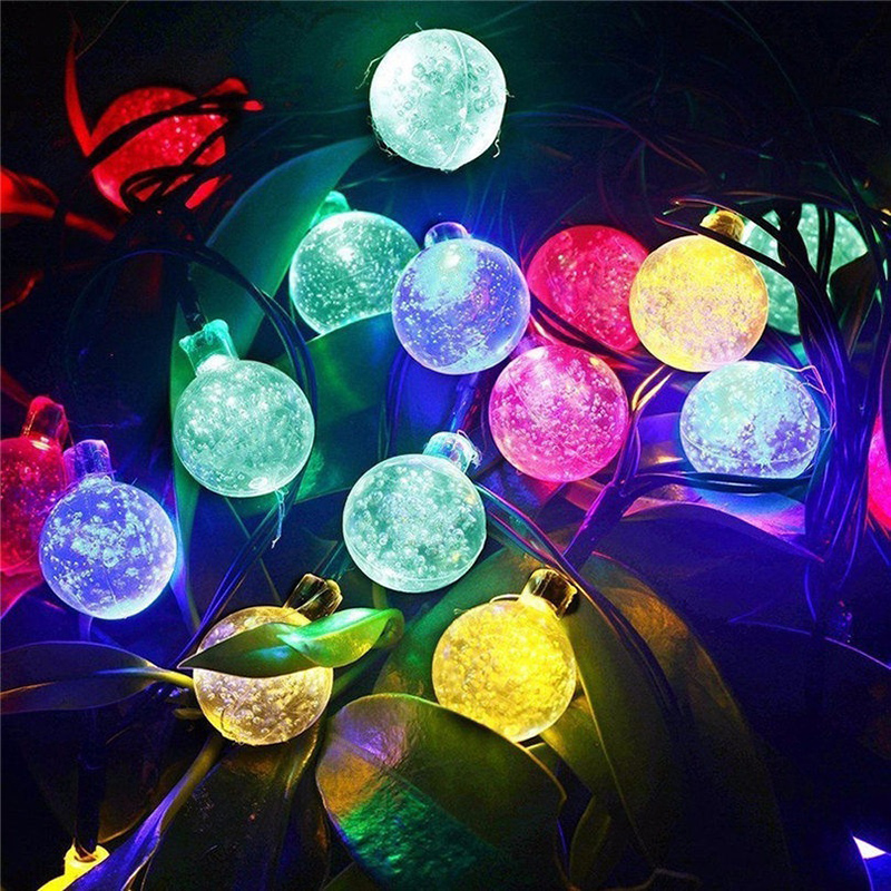 Lampu String Led 8 Mode Tenaga Surya Bentuk Bola Kristal Anti Air Warna Warm White Untuk Taman Outdoor