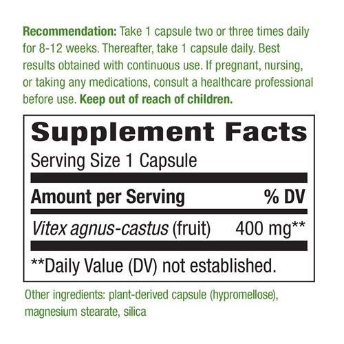 Natures Way Vitex Fruit 400 mg 100 Veggie Caps ORI USA Nature Way Vitex