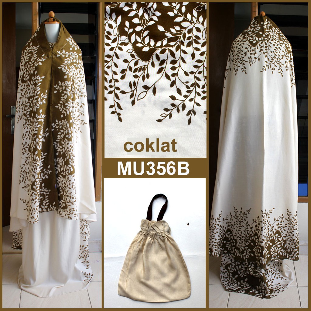 PROMO Mukena Bali Semi Jumbo Katun Rayon Daun Kecil - MU356B (Coklat)