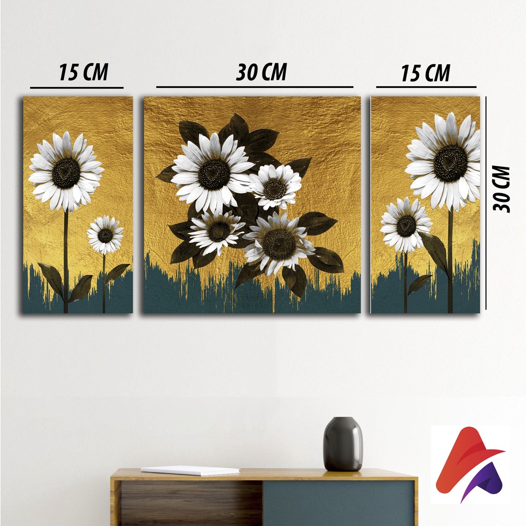 HIASAN DINDING BUNGA MATAHARI GOLD ABSTRAK BUNGA WALL DECOR HIASAN DINDING KAMAR PAJANGAN RUANGAN POSTER KAYU GAMBAR BUNGA MATAHARI RESLISTIC GOLD ABSTRAK