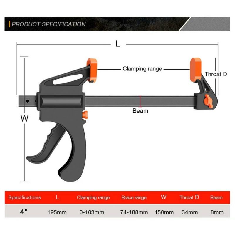 Quick Clamp 4&quot; Jepit Catok F &amp; Spreader Mini Speed Ratchet F 100mm woodworking Kayu craft DIY tools