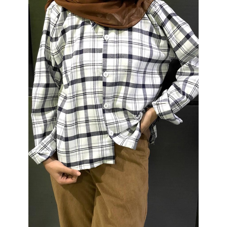 CROP TARTAN SHIRT | KEMEJA KOTAK OVERSIZE | KEMEJA CROP TOP MURAH