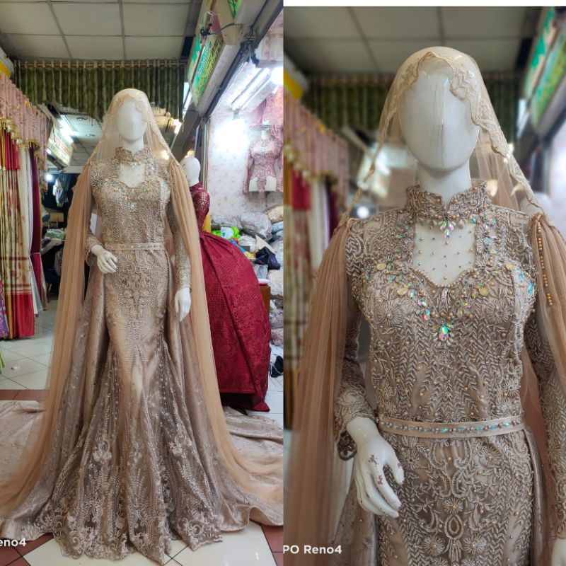 SALE GAUN SLIM MEWAH BEREKOR//GAUN WEDDING TERMURAH AKAR TRIDI