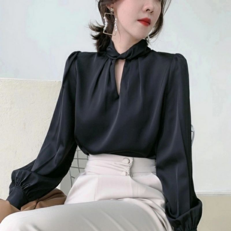 MDLV ~ 2162# Charlene Twist Neck Top Satin Blouse Premium Blouse Import Blouse Korea Blouse Satin Lengan Panjang Fashion Import