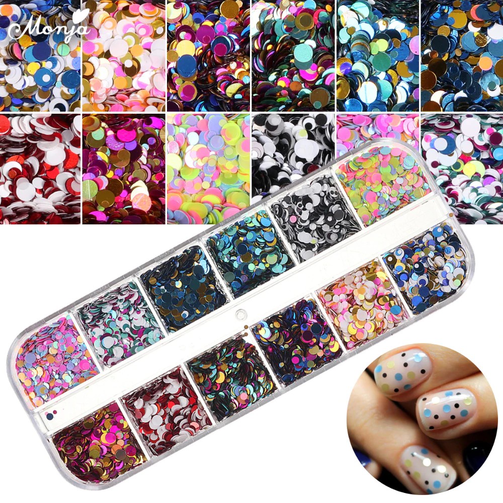 

Monja 1/2/3mm Nail Art Campuran Colorful Putaran Ultrathin Serpih Glitter Cemerlang Sequin