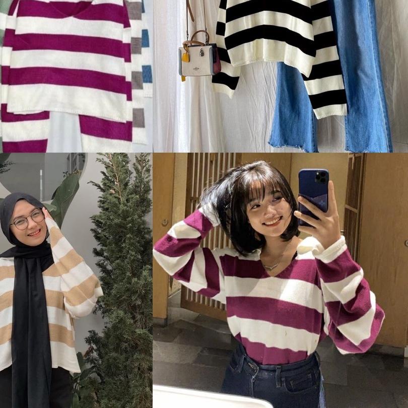▼ BAJU RAJUT CROPTOP BLASTER GARIS SALUR PREMIUM FUJI SWEATER/Baju rajut kekinian/baju model terbaru