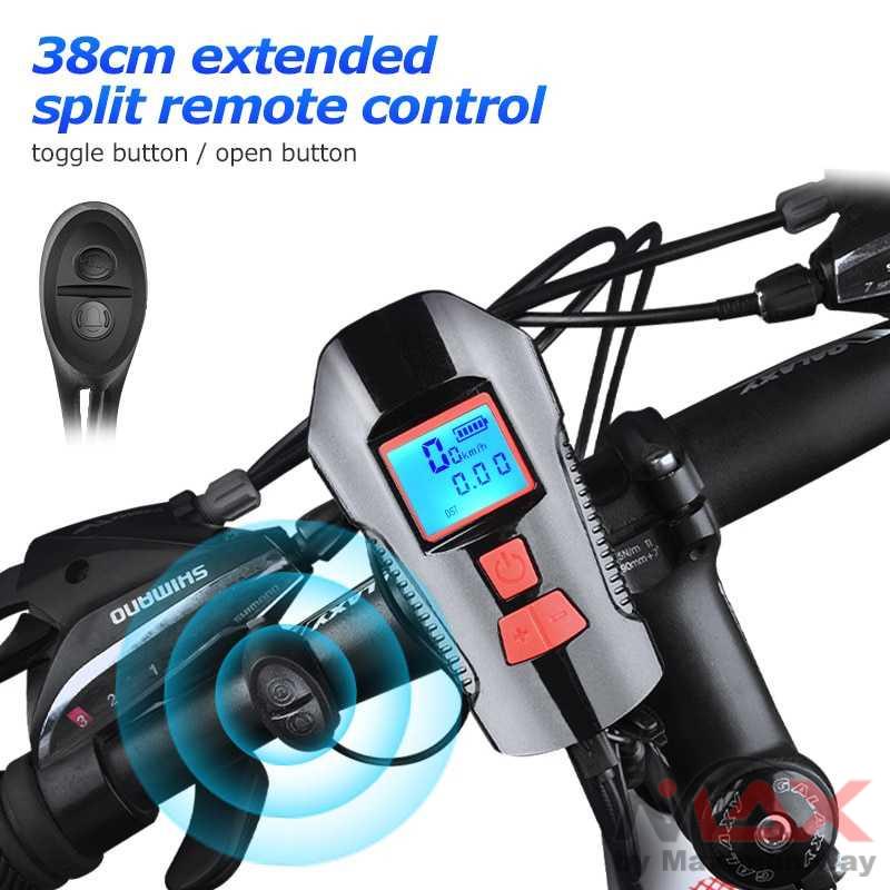 Lampu depan sepeda + Klakson + Speedometer LCD Waterproof anti air bicycle aksesoris MTB Gunung