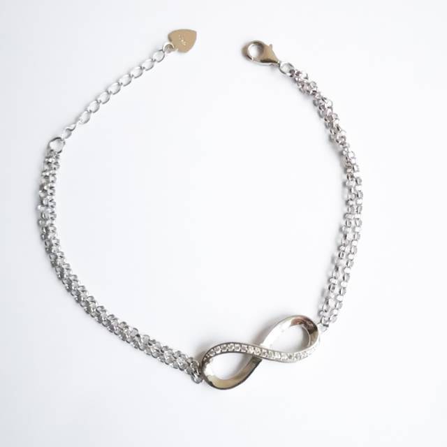 GELANG AKSESORIS ANTI KARAT SILVER925 LAPIS EMAS RHODIUM PERMATA SWAROVSKI INFINITY BRACELET