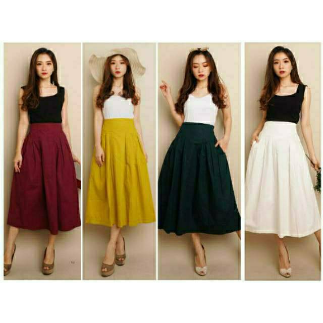 ❣ SPECIAL PRICE ♡ PREMIUM ♡ ORIGINAL ! SKIRT MYLIE VINTAGE PLAIN FLARE THICK MIDI / ROK POLOS SAJA