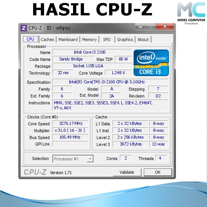 Processor Core I3 2100 3.10Ghz Socket 1155